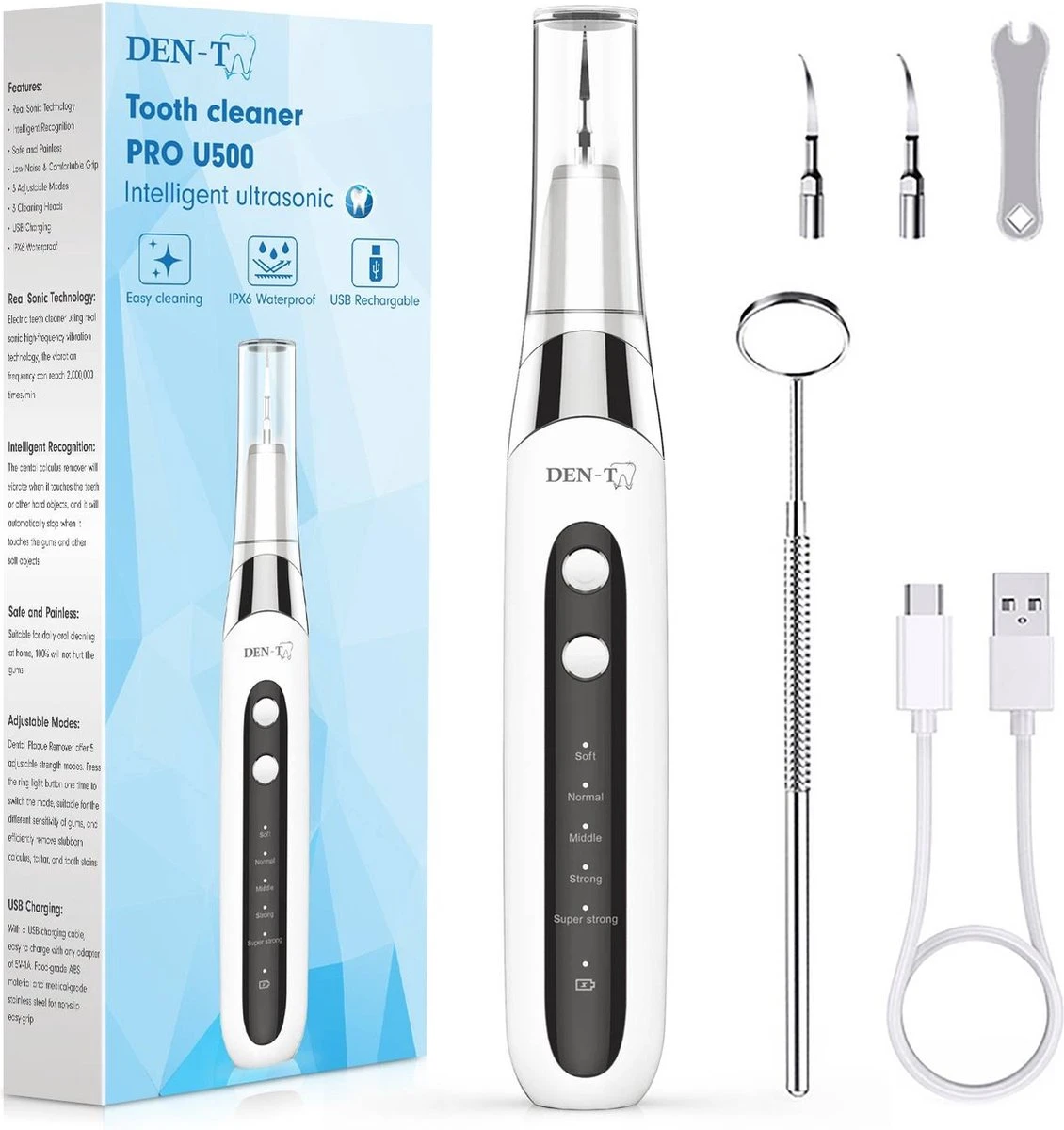 DEN-T® PRO U500 - Elektrische Sonische Tandsteen Verwijderaar - Wit 3 DEN-T® PRO U500 - Elektrische Sonische Tandsteen Verwijderaar - Wit