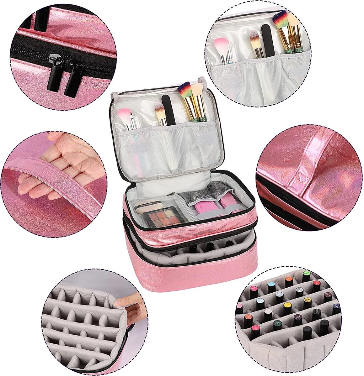 YONO Nagellak Tas - Nagelkoffer Beautycase - Cosmetica Koffer - Manicure Organizer - Roze 6 YONO Nagellak Tas - Nagelkoffer Beautycase - Cosmetica Koffer - Manicure Organizer - Roze - Afbeelding 4