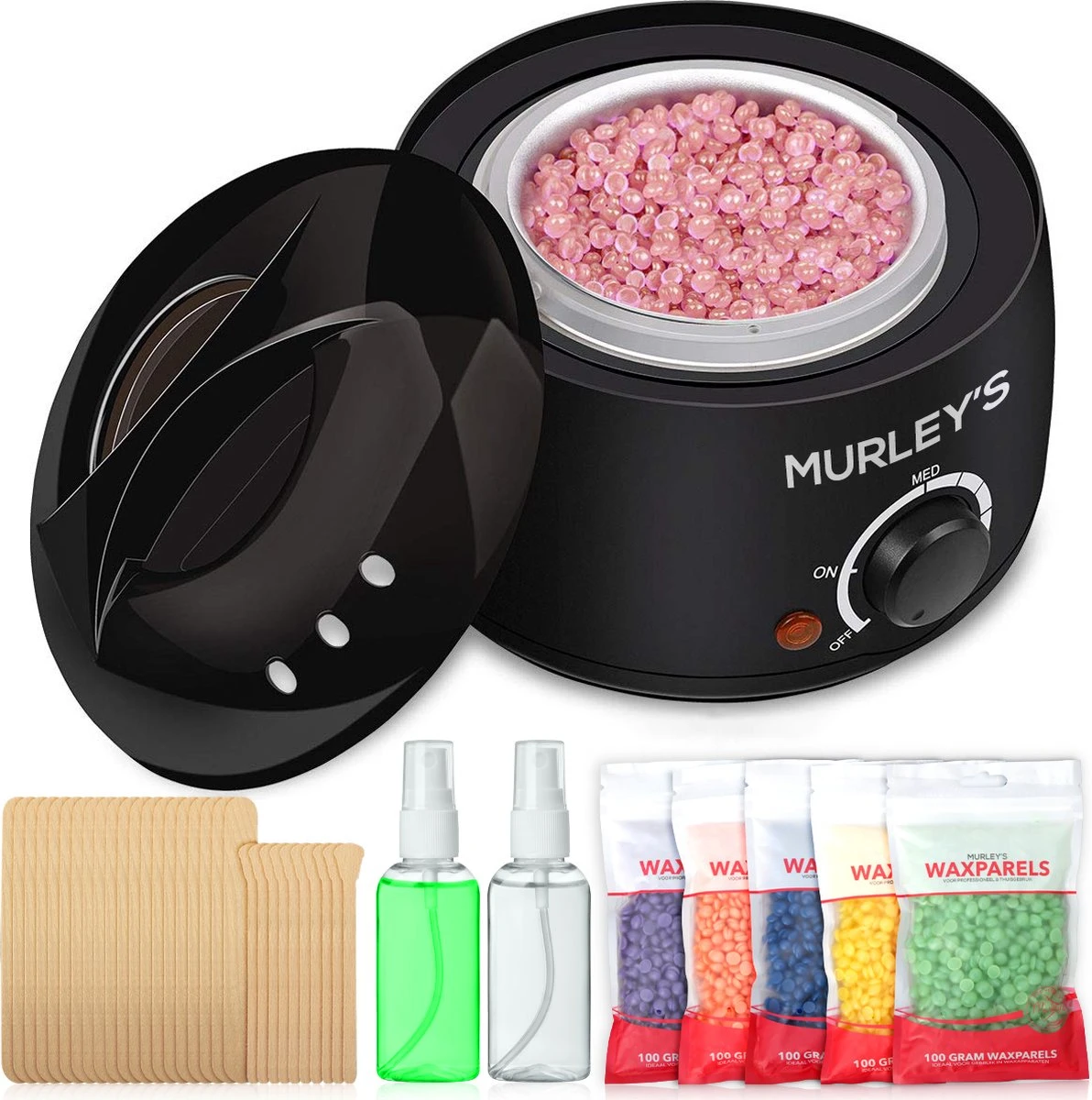 MURLEY'S Wax Apparaat Ontharen Set 500 Gram Waxbonen, Pre En Afterspray (2x 60ml) En 30 Houten Spatels Voor Lichaam En Gezicht 3 MURLEY'S Wax Apparaat Ontharen Set 500 Gram Waxbonen, Pre En Afterspray (2x 60ml) En 30 Houten Spatels Voor Lichaam En Gezicht