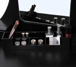 Merkloos Kaptafel, Kaptafel Met Grote Spiegel Zonder Frame, Toilettafel, Kaptafel, Voor Make-up, Gewatteerde Kruk, 5 Laden, Verplaatsbare Opbergdoos, Zwart RDT25BK -Cosmetica Winkel 1200x1064