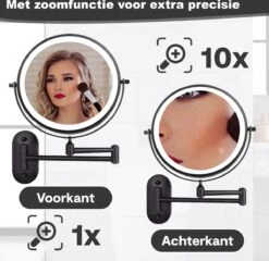 Make Up - Spiegel - Led Verlichting - 10X Vergroting - 3 Lichtstanden - Wandspiegel Rond - Badkamer - Mat Zwart - Draadloos -Cosmetica Winkel 1200x1165 1
