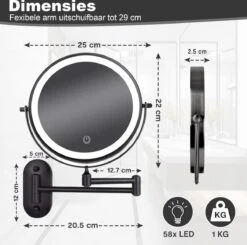 Make Up - Spiegel - Led Verlichting - 10X Vergroting - 3 Lichtstanden - Wandspiegel Rond - Badkamer - Mat Zwart - Draadloos -Cosmetica Winkel 1200x1188 1