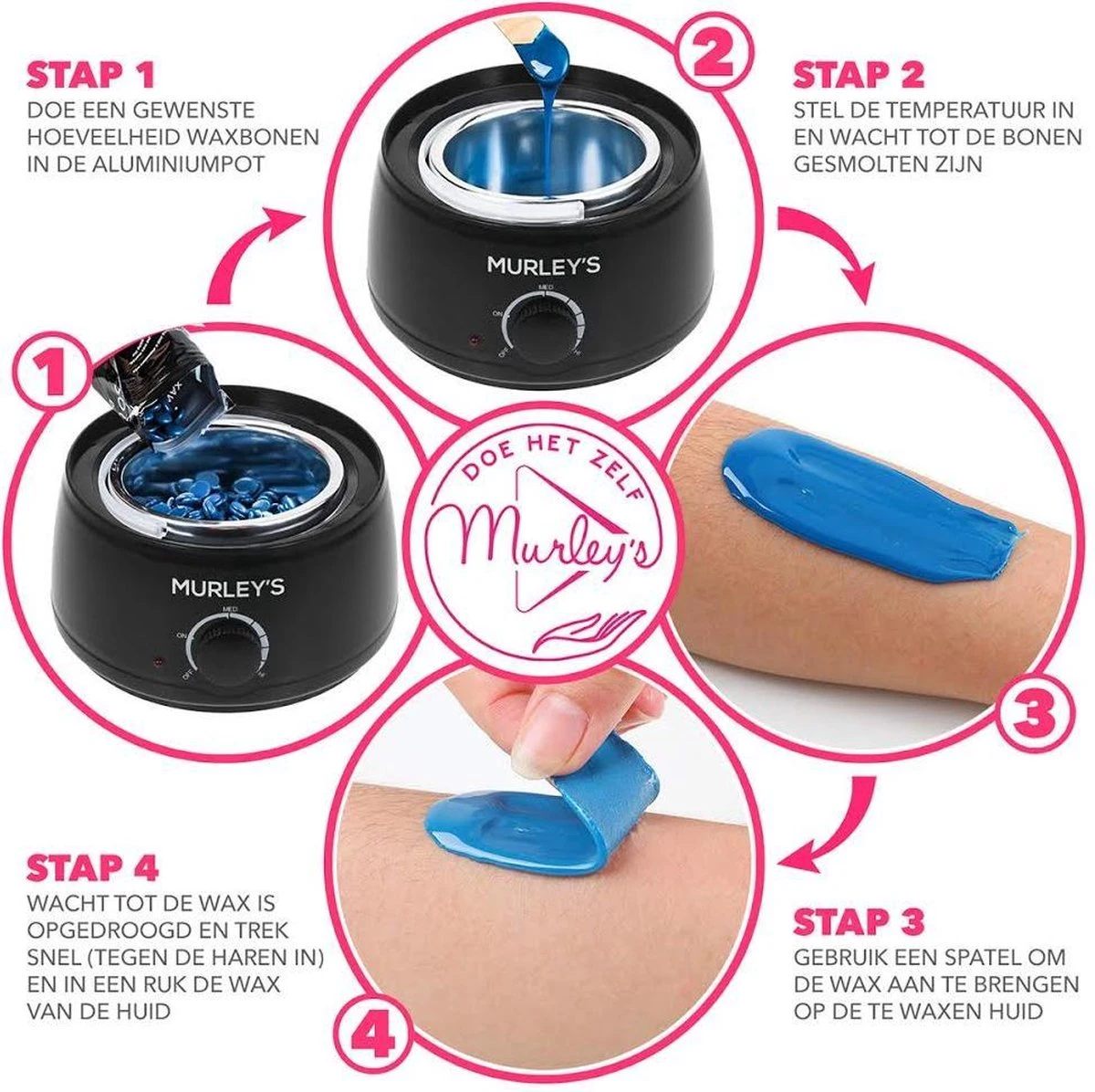 MURLEY'S Wax Apparaat Ontharen Set 500 Gram Waxbonen, Pre En Afterspray (2x 60ml) En 30 Houten Spatels Voor Lichaam En Gezicht 6 MURLEY'S Wax Apparaat Ontharen Set 500 Gram Waxbonen, Pre En Afterspray (2x 60ml) En 30 Houten Spatels Voor Lichaam En Gezicht - Afbeelding 4