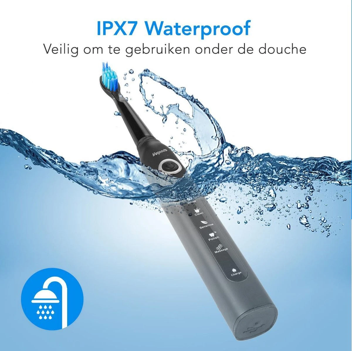 LifeGoods Elektrische Tandenborstel - Oplaadbaar - Veilig Voor Douche - 4 Opzetborstels - Zwart 8 LifeGoods Elektrische Tandenborstel - Oplaadbaar - Veilig Voor Douche - 4 Opzetborstels - Zwart - Afbeelding 6
