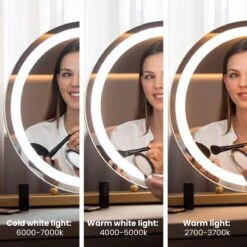 Nuvoo Make-up Spiegel - Visagie Spiegel - Hollywood Spiegel - Diameter 50cm - 3 Licht Tinten - Dimbaar - USB Telefoonoplader - Goud -Cosmetica Winkel 1200x1200 110
