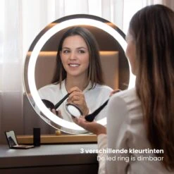 Nuvoo Make-up Spiegel - Visagie Spiegel - Hollywood Spiegel - Diameter 50cm - 3 Licht Tinten - Dimbaar - USB Telefoonoplader - Goud -Cosmetica Winkel 1200x1200 111