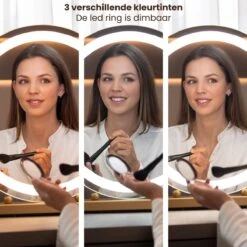 Nuvoo Make-up Spiegel - Visagie Spiegel - Hollywood Spiegel - Diameter 50cm - 3 Licht Tinten - Dimbaar - USB Telefoonoplader - Goud -Cosmetica Winkel 1200x1200 112