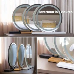 Nuvoo Make-up Spiegel - Visagie Spiegel - Hollywood Spiegel - Diameter 50cm - 3 Licht Tinten - Dimbaar - USB Telefoonoplader - Goud -Cosmetica Winkel 1200x1200 115