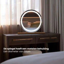 Nuvoo Make-up Spiegel - Visagie Spiegel - Hollywood Spiegel - Diameter 50cm - 3 Licht Tinten - Dimbaar - USB Telefoonoplader - Goud -Cosmetica Winkel 1200x1200 116