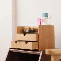 Merkloos Decopatent® Luxe Make-up Organizer Met 3 Lades - Cosmetica Organizer Make Up Met Schuiflade Bamboe Hout - Cosmeticahouder - Toren -Cosmetica Winkel 1200x1200 135