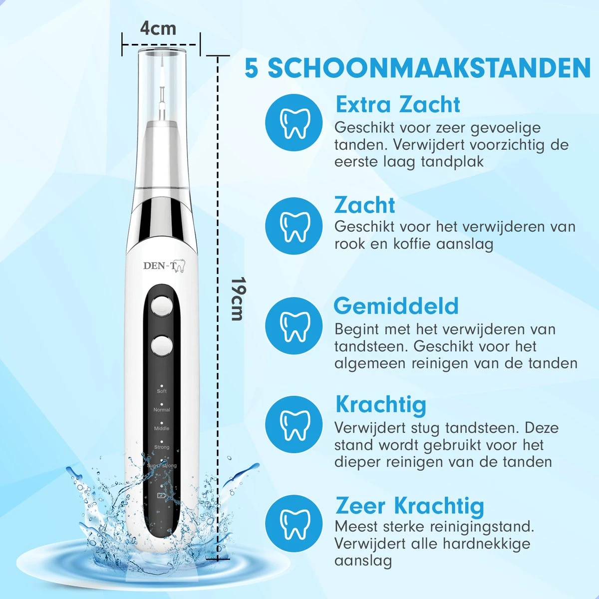 DEN-T® PRO U500 - Elektrische Sonische Tandsteen Verwijderaar - Wit 11 DEN-T® PRO U500 - Elektrische Sonische Tandsteen Verwijderaar - Wit - Afbeelding 9