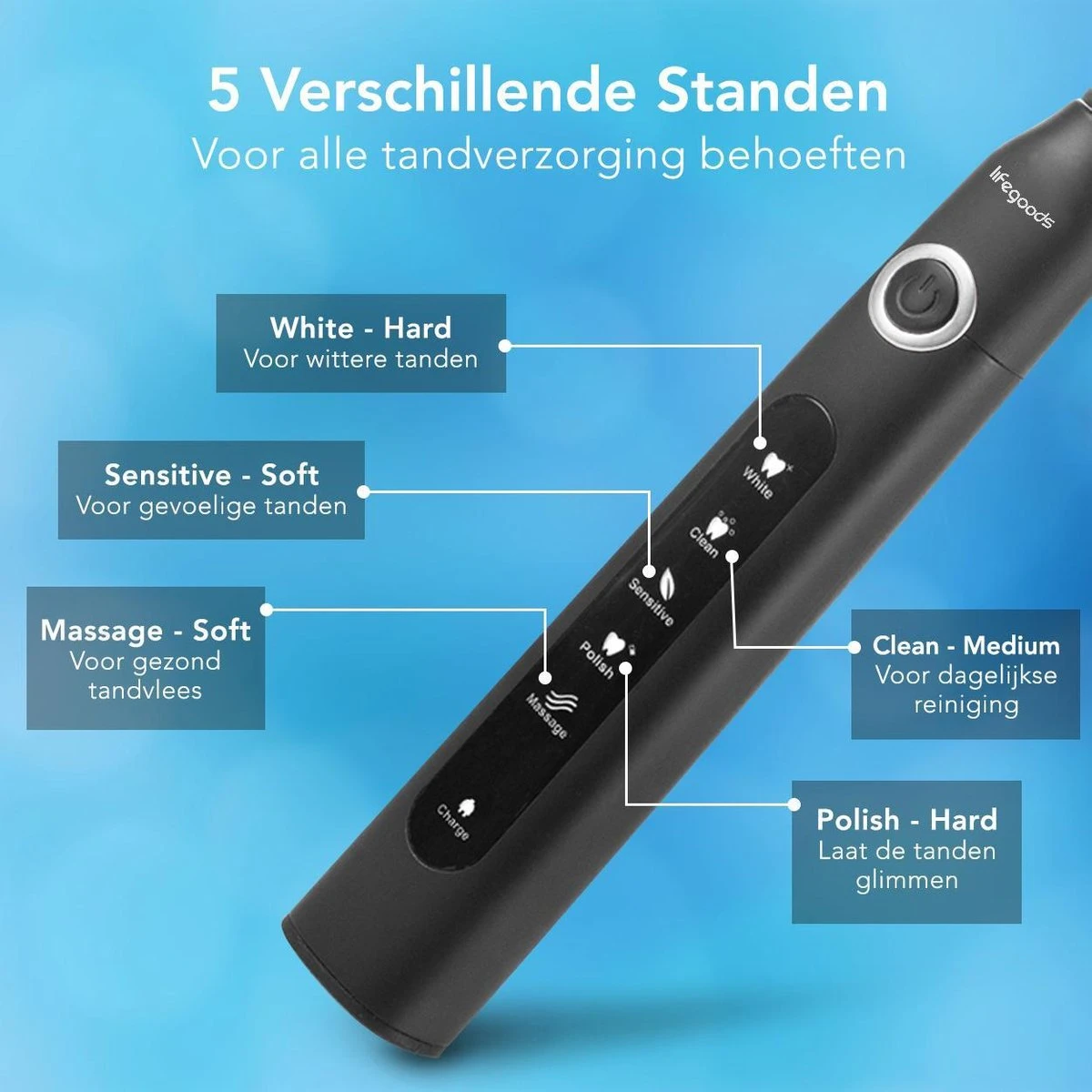 LifeGoods Elektrische Tandenborstel - Oplaadbaar - Veilig Voor Douche - 4 Opzetborstels - Zwart 6 LifeGoods Elektrische Tandenborstel - Oplaadbaar - Veilig Voor Douche - 4 Opzetborstels - Zwart - Afbeelding 4