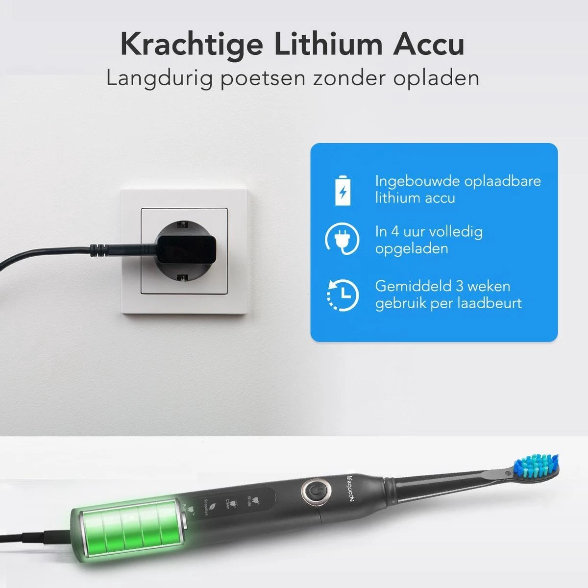 LifeGoods Elektrische Tandenborstel - Oplaadbaar - Veilig Voor Douche - 4 Opzetborstels - Zwart 7 LifeGoods Elektrische Tandenborstel - Oplaadbaar - Veilig Voor Douche - 4 Opzetborstels - Zwart - Afbeelding 5