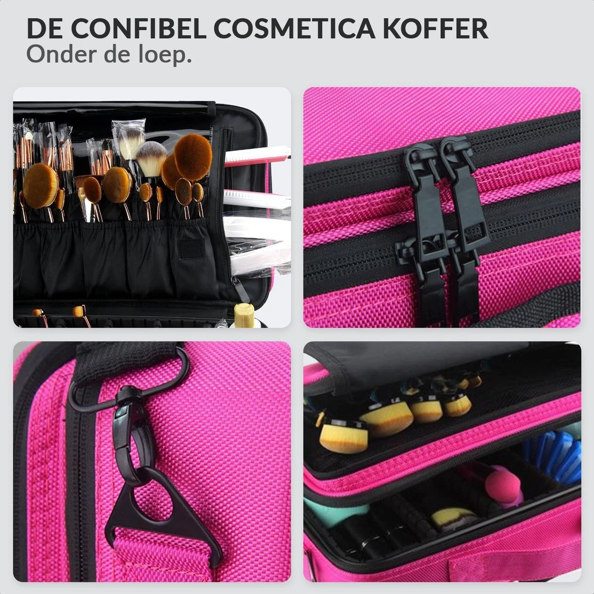 Cosmetica Koffer - Make-up Koffer Met Verstelbare Vakken - Visagie En Nagelstyliste Beauty Koffer - 40x30x14CM - Roze 13 Cosmetica Koffer - Make-up Koffer Met Verstelbare Vakken - Visagie En Nagelstyliste Beauty Koffer - 40x30x14CM - Roze - Afbeelding 11