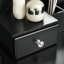 Merkloos Kaptafel, Kaptafel Met Grote Spiegel Zonder Frame, Toilettafel, Kaptafel, Voor Make-up, Gewatteerde Kruk, 5 Laden, Verplaatsbare Opbergdoos, Zwart RDT25BK -Cosmetica Winkel 1200x1200 96