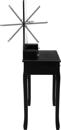 Merkloos Kaptafel, Kaptafel Met Grote Spiegel Zonder Frame, Toilettafel, Kaptafel, Voor Make-up, Gewatteerde Kruk, 5 Laden, Verplaatsbare Opbergdoos, Zwart RDT25BK -Cosmetica Winkel 569x1200